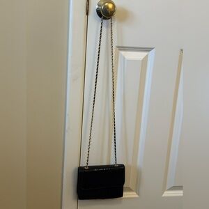 Whiting & Davis Black Crossbody with Gold Chain